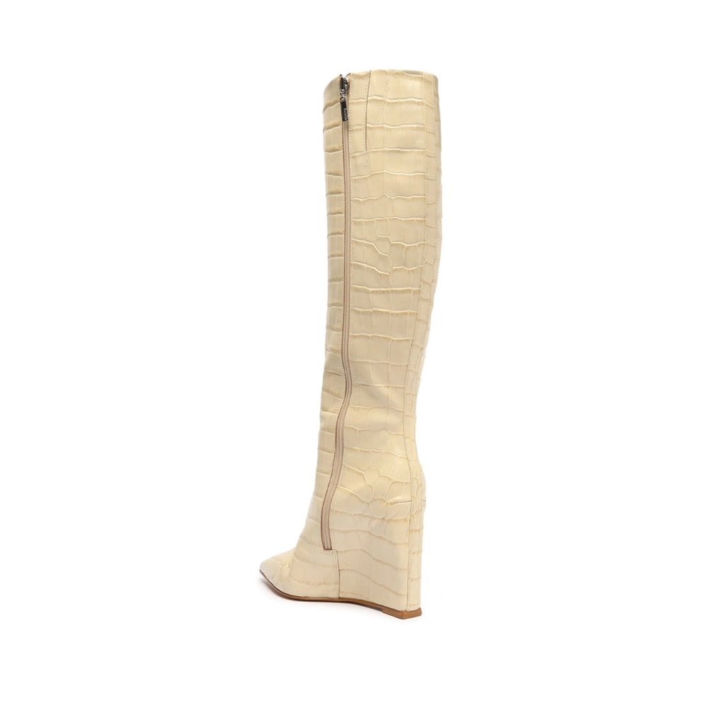 SCHUTZ - Asya Up Crocodile-Embossed Leather Boot - 9.5 / Croc-Embossed Leather - Picture 2 of 8